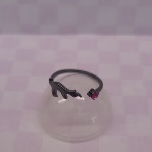 Black Cat Ring with Pink Stone - Size 8